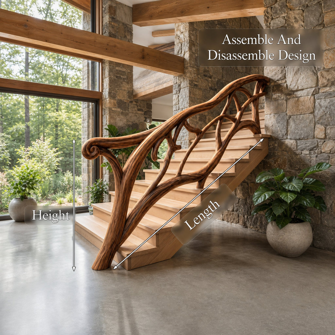 Artistic Tree Branch Stair Railing With Sculptural Wood Design For Interior Staircase - product view 8