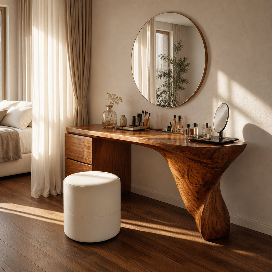Artistic Vanity Table With Sculptural Leg For Bedroom