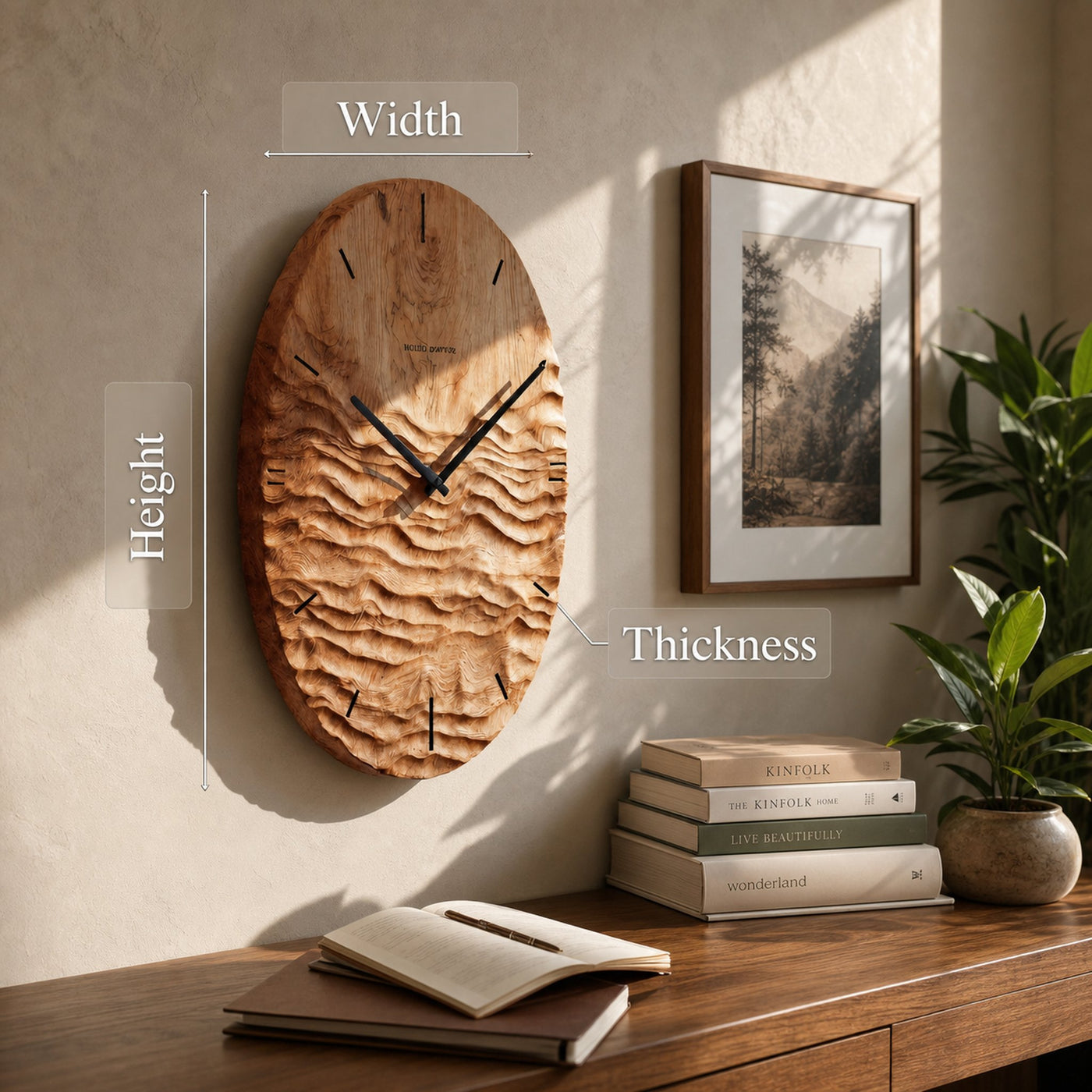 Artistic Wall Clock With Carved Oval Design For Office - product view 7