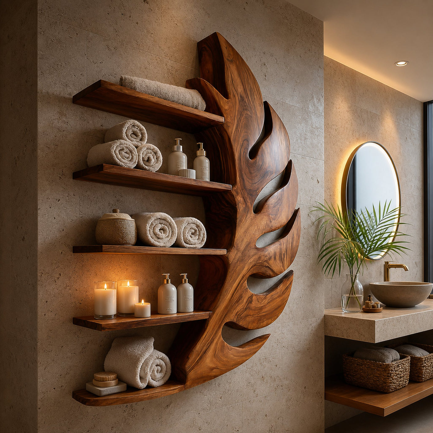 Artistic Wood Leaf Bathroom Shelf For Bathroom - product view 6