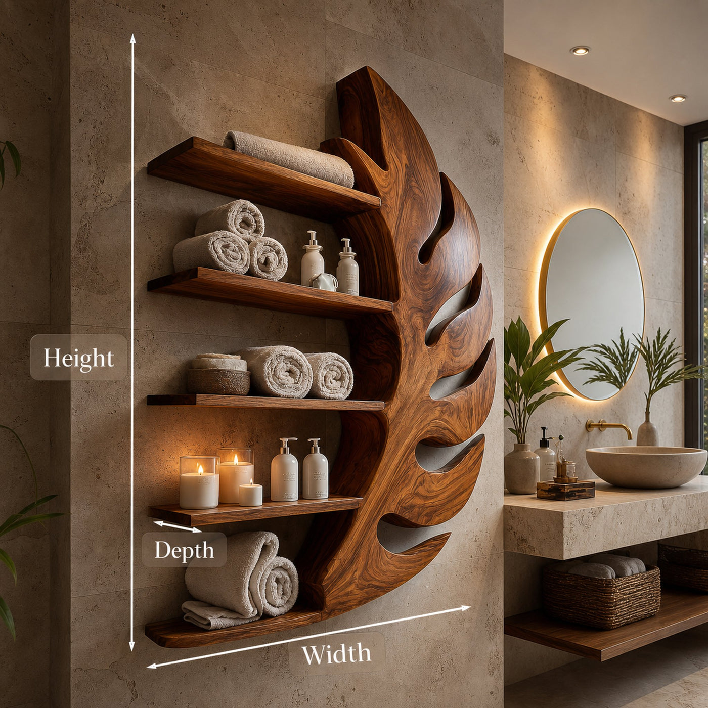 Artistic Wood Leaf Bathroom Shelf For Bathroom - product view 7