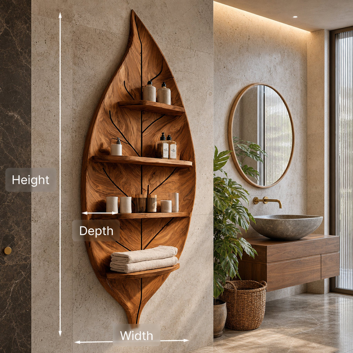 Artistic Wood Leaf Bathroom Shelf For Modern Spa Interior - product view 7
