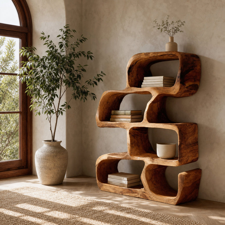 Artistic Wooden Standing Shelf For Modern Home