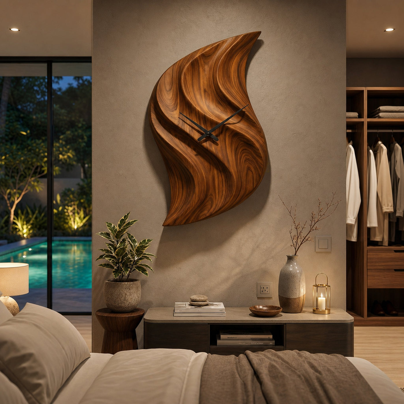 Artistic Wooden Wall Clock Hand Carved For Minimalist Bedroom - product view 6