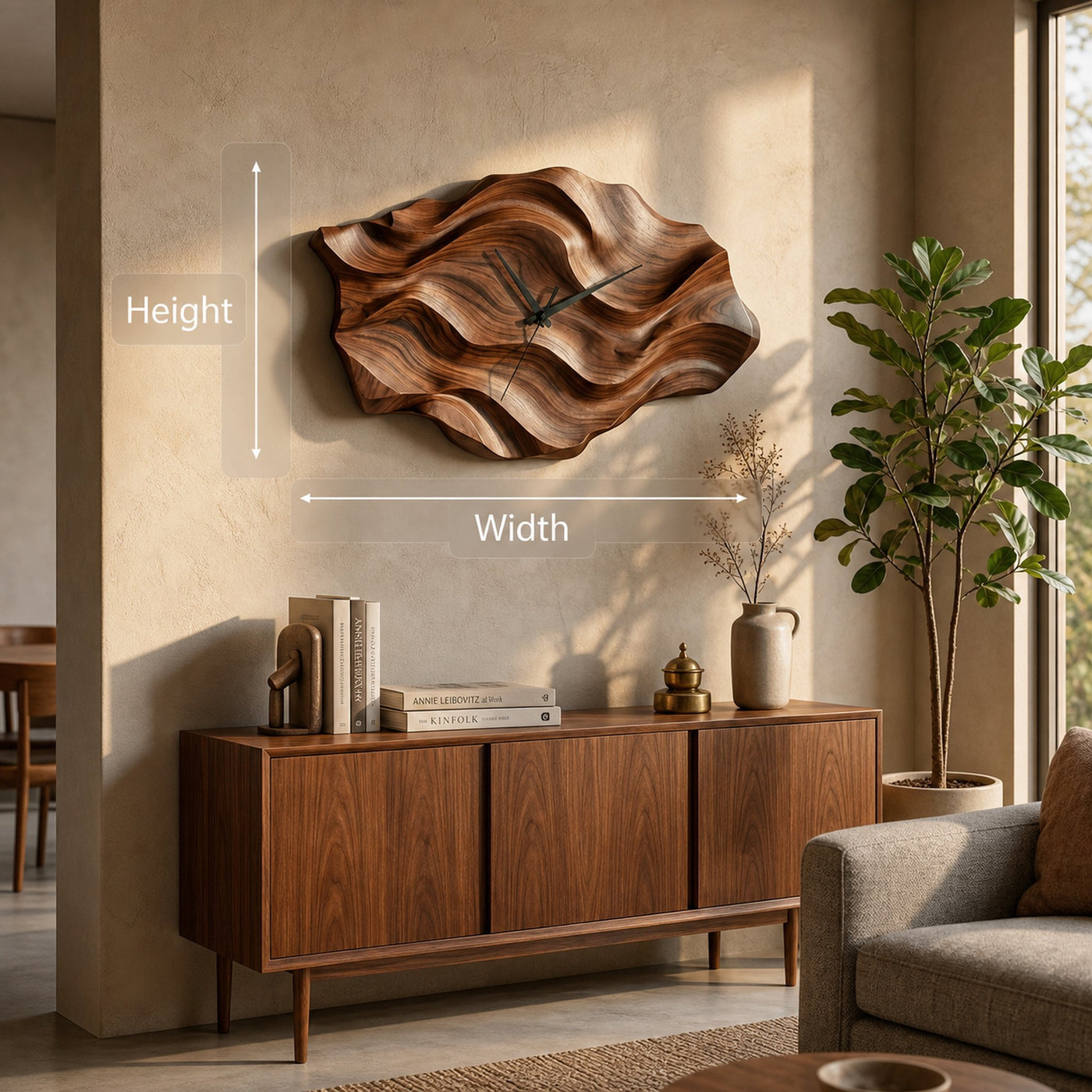 Artistic Wooden Wall Clock Wavy Design For Living Interior - product view 8