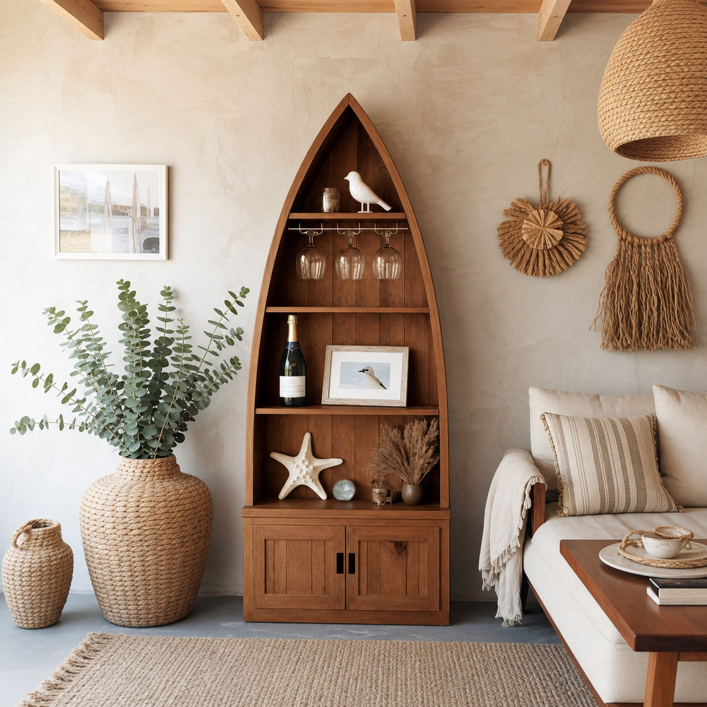 Boat Shaped Display Cabinet With Storage Drawers For Living Room And Entryway - product view 6
