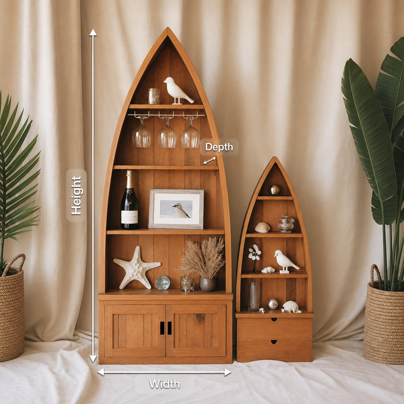 Boat Shaped Display Cabinet With Storage Drawers For Living Room And Entryway - product view 8