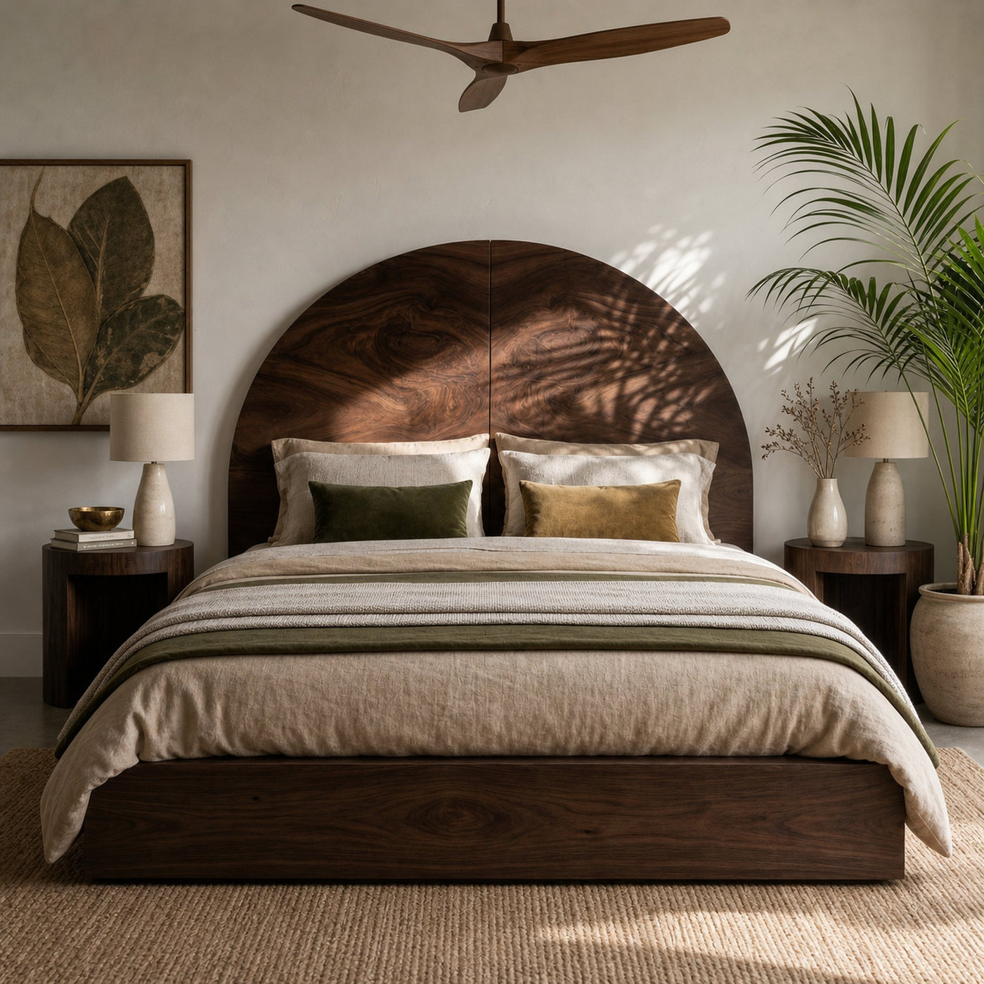 Boho Arch Wood Headboard For Neutral Earth Tone Bedroom - product view 7