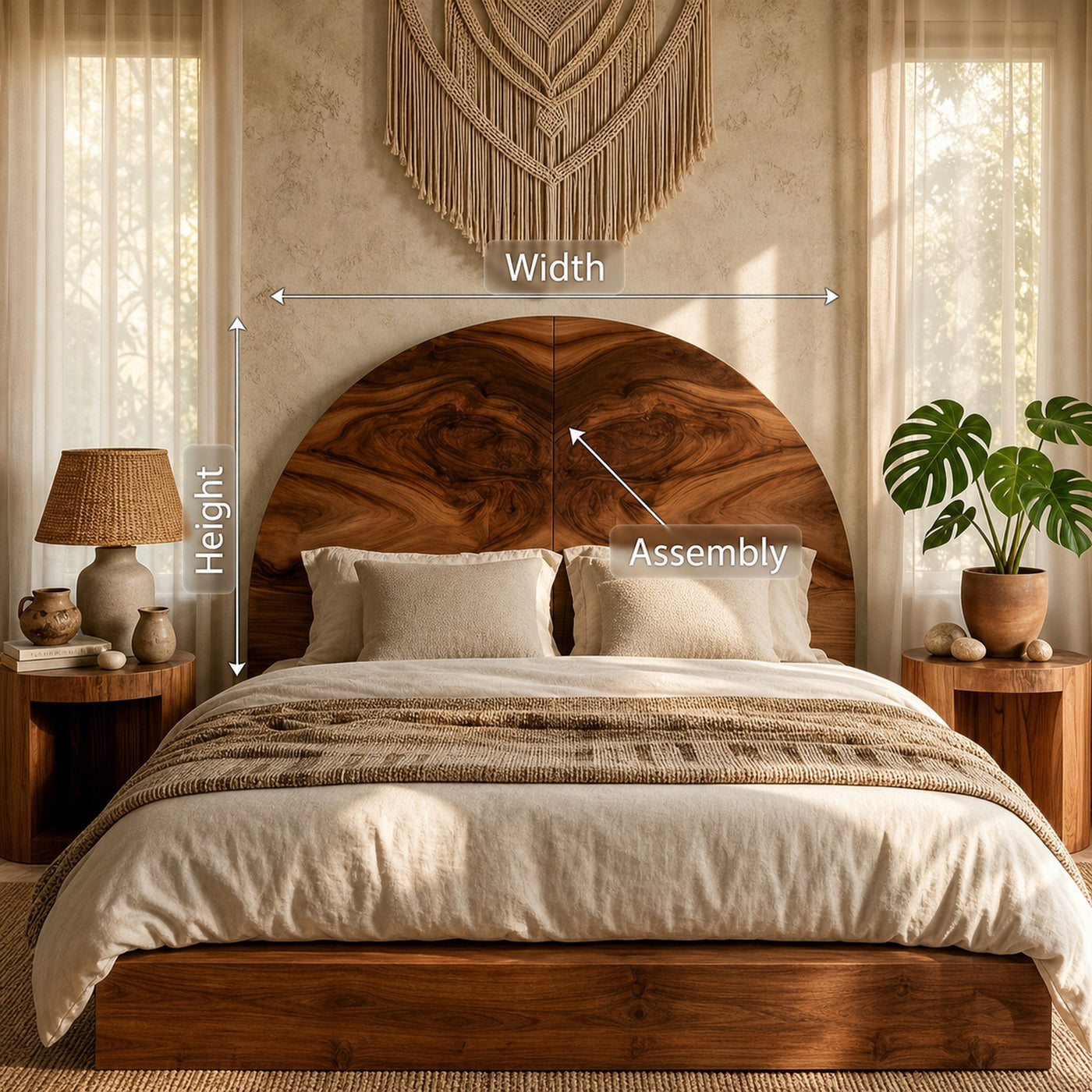 Boho Arch Wood Headboard For Neutral Earth Tone Bedroom - product view 8