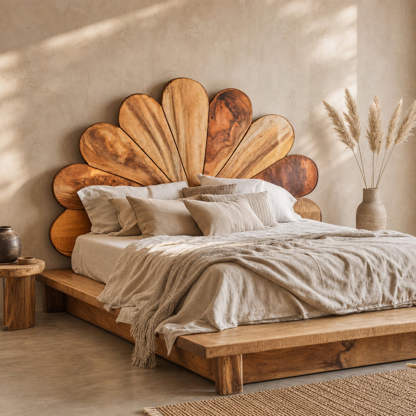 Boho Flower Petal Headboard Bed For Queen And King Bedroom - product view 6