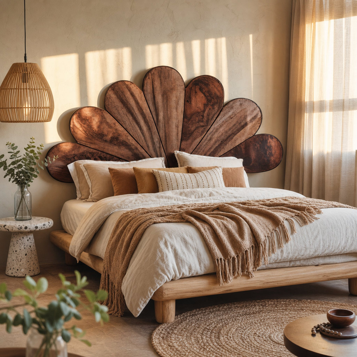 Boho Flower Petal Headboard Bed For Queen And King Bedroom - product view 7