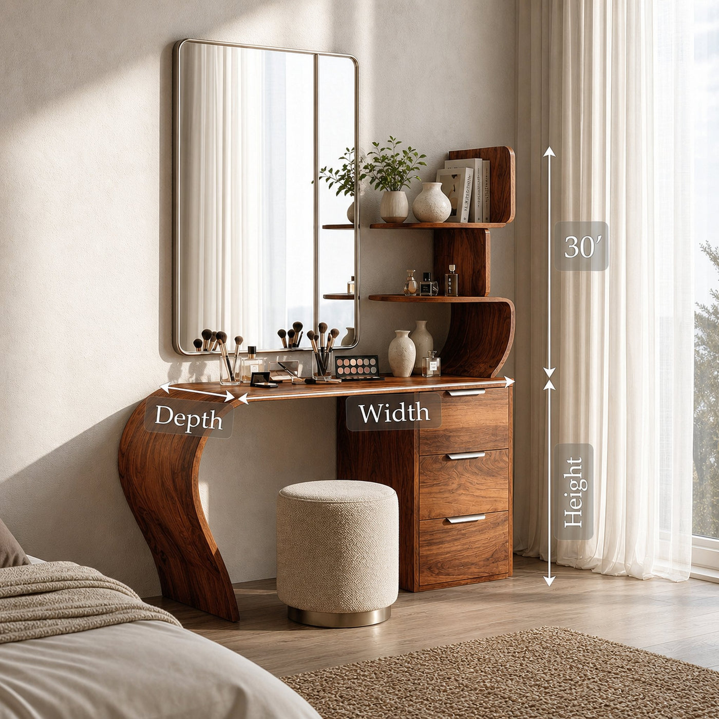 Boho Makeup Vanity Desk Bedroom Dressing Area Beauty Space - product view 8
