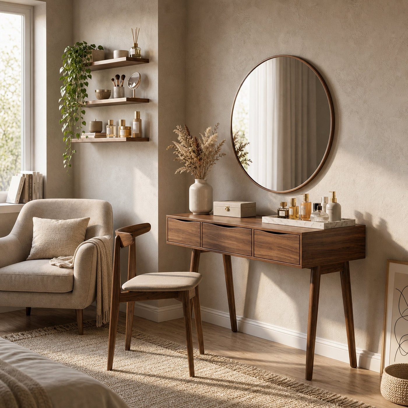 Boho Vanity Table Studio Apartment Makeup Area Dressing Space - product view 6