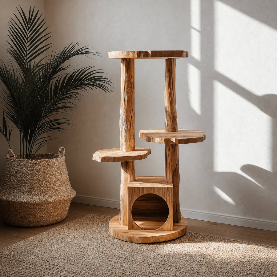 Cat Tree Custom Design Solid Wood Rustic Design Decor Living Room Gift