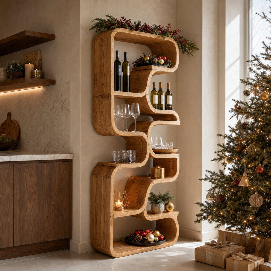 Christmas Handmade Curved Shelf Bar For Dining Room