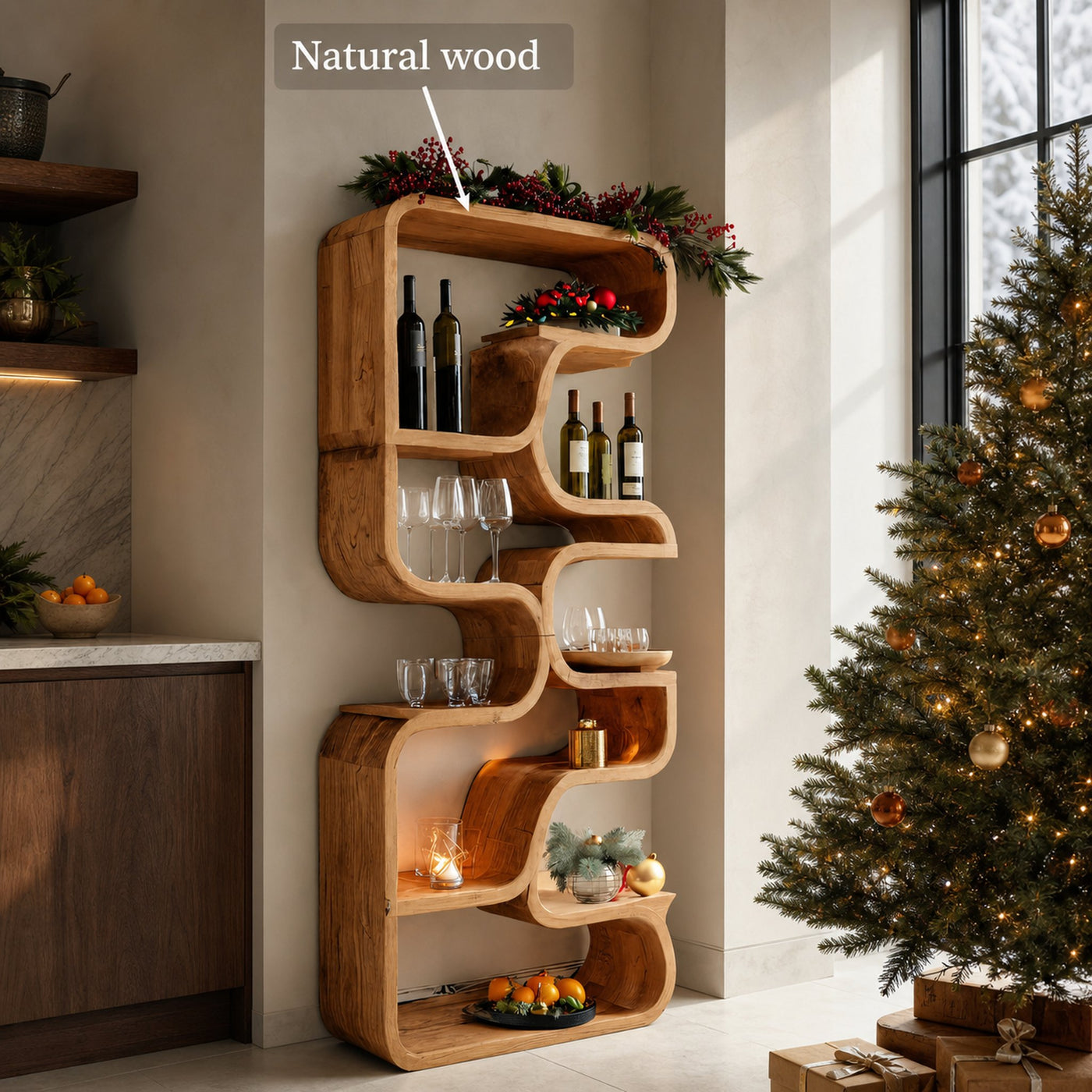 Christmas Handmade Curved Shelf Bar For Dining Room - product view 6