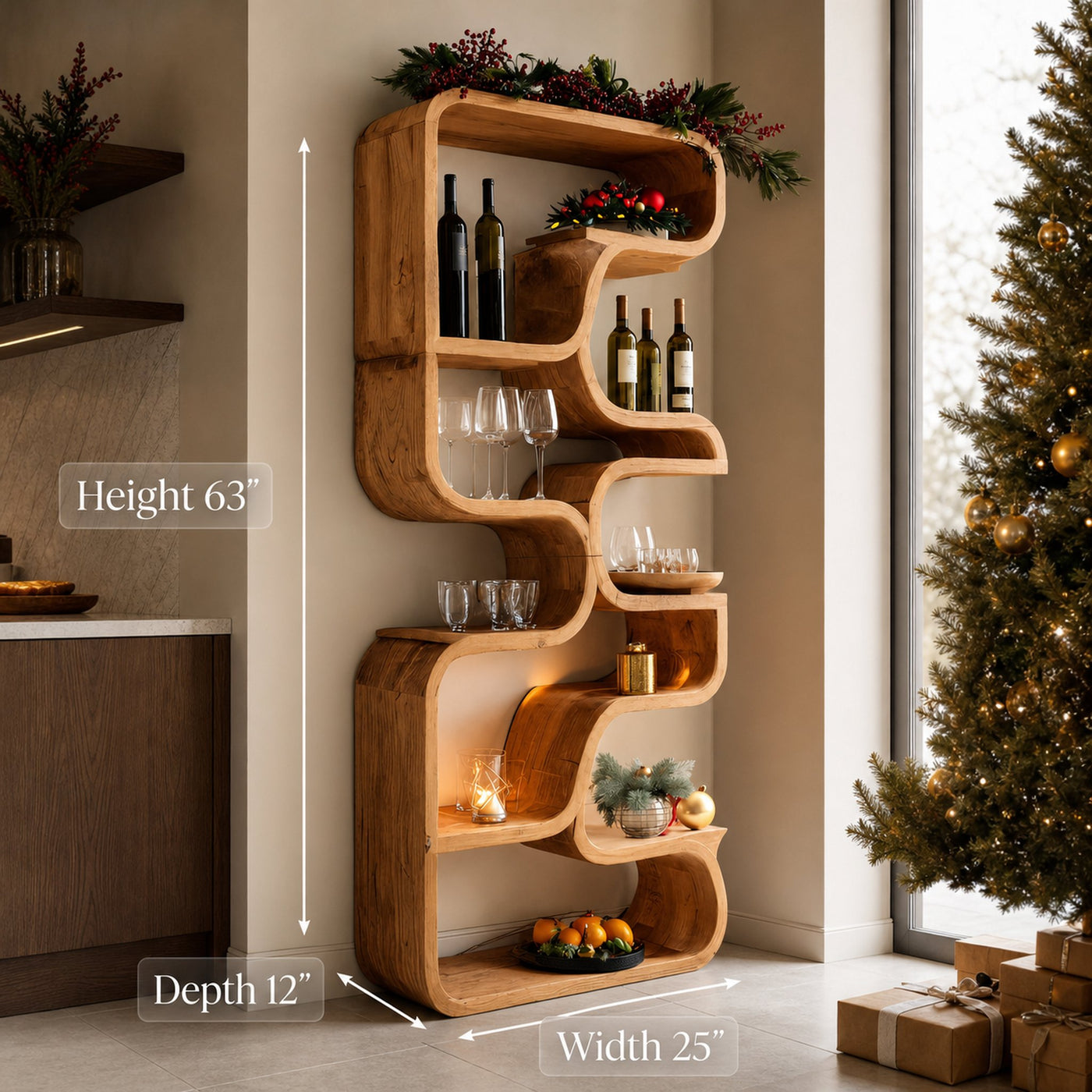 Christmas Handmade Curved Shelf Bar For Dining Room - product view 7