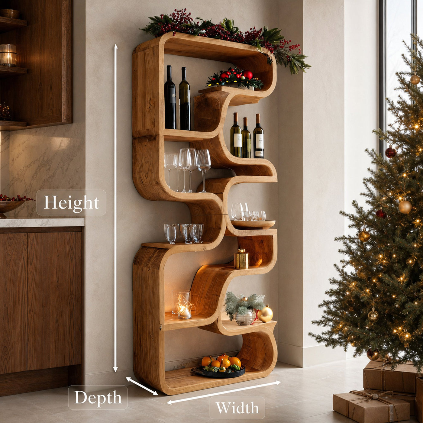 Christmas Handmade Curved Shelf Bar For Dining Room - product view 9