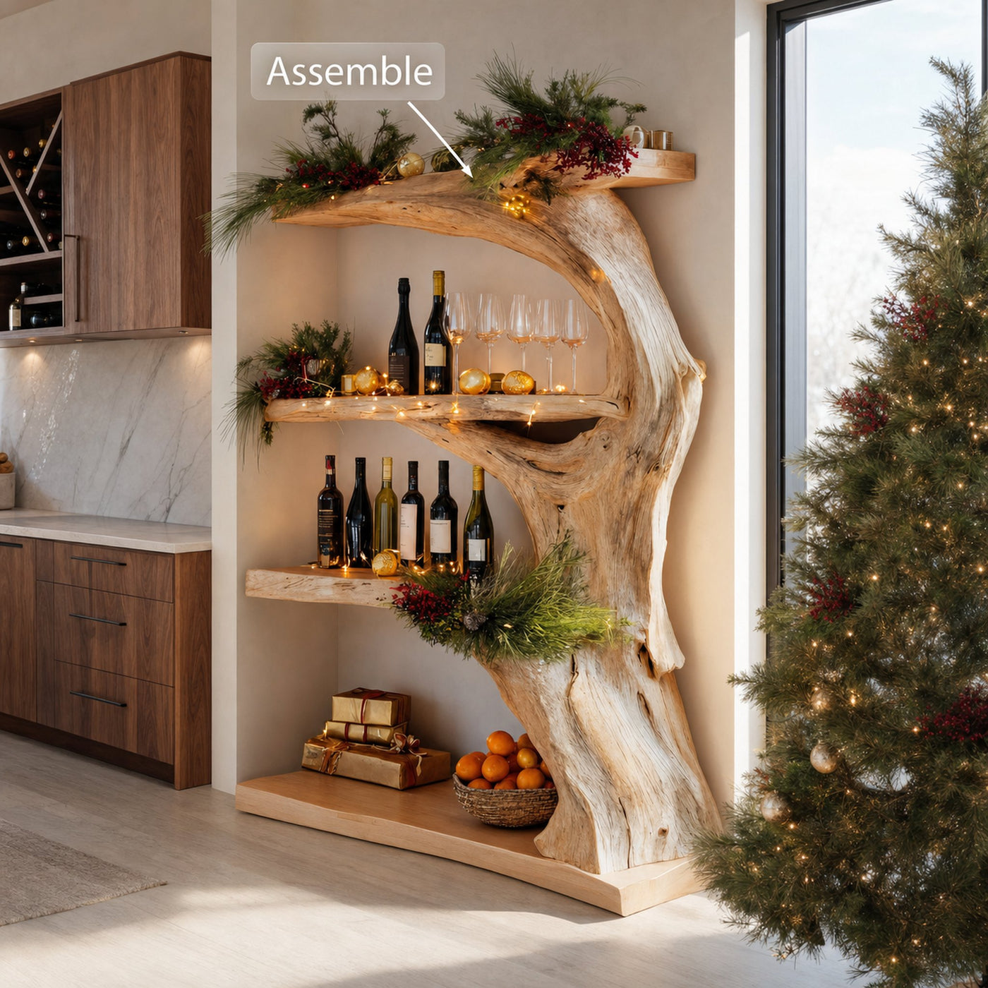 Christmas Rustic Live Edge Shelf For Holiday Decoration - product view 6