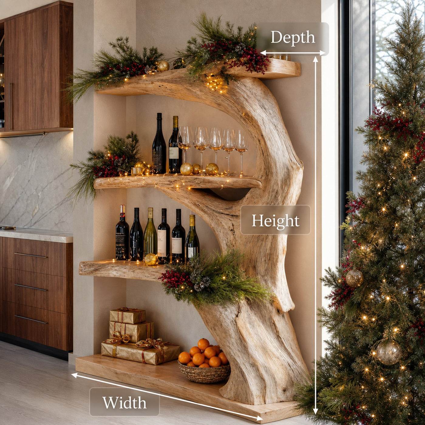 Christmas Rustic Live Edge Shelf For Holiday Decoration - product view 8
