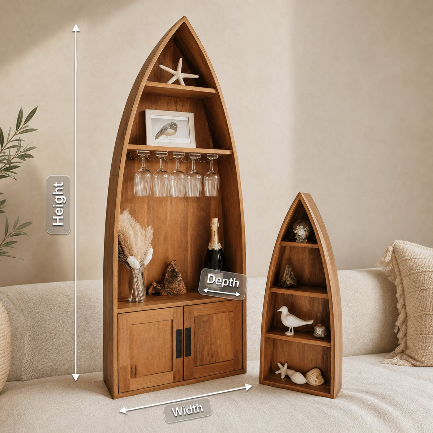 Coastal Boat Shaped Shelf With Glass Rack For Beach House And Living Room - product view 8