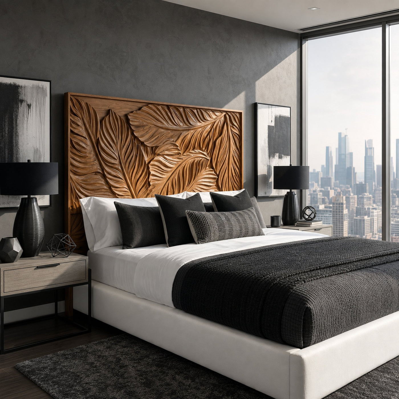 Coastal Botanical Wood Headboard For Organic Bedroom Decor - product view 6
