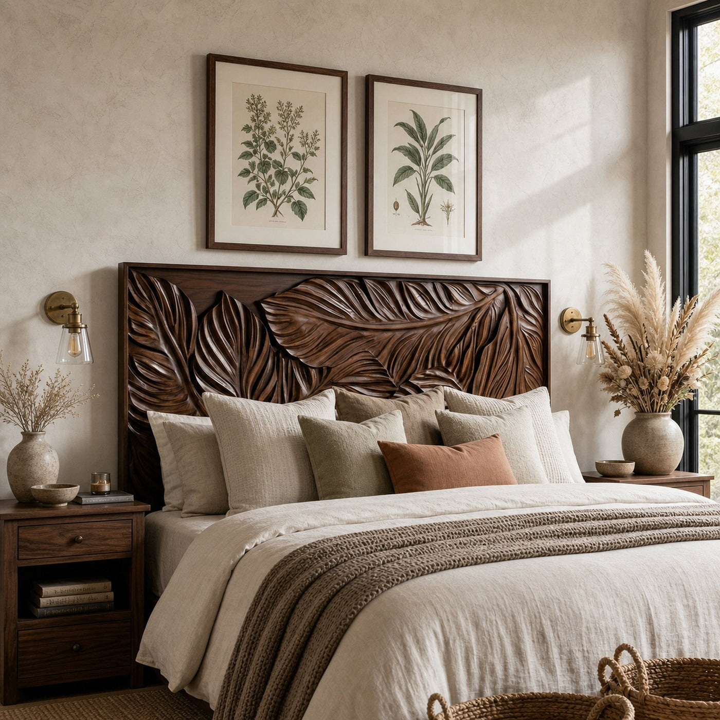 Coastal Botanical Wood Headboard For Organic Bedroom Decor - product view 7
