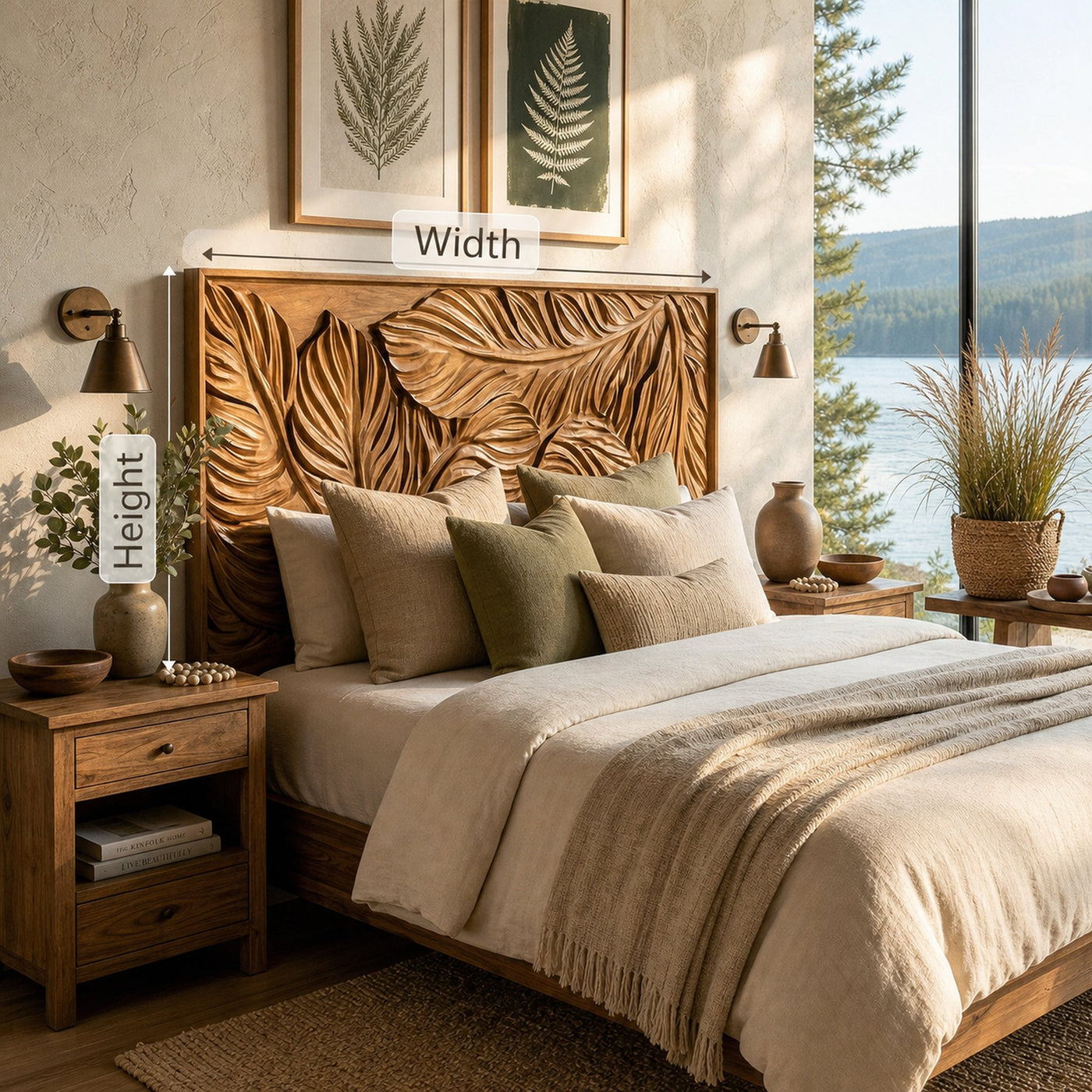 Coastal Botanical Wood Headboard For Organic Bedroom Decor - product view 8