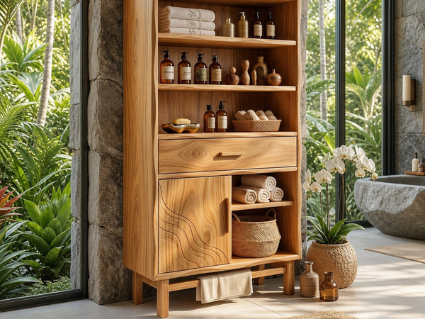 Coastal Open Shelf Storage Cabinet Beach Retreat