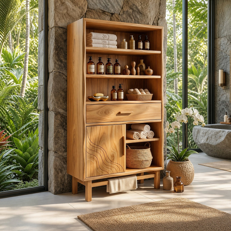 Coastal Open Shelf Storage Cabinet Beach Retreat