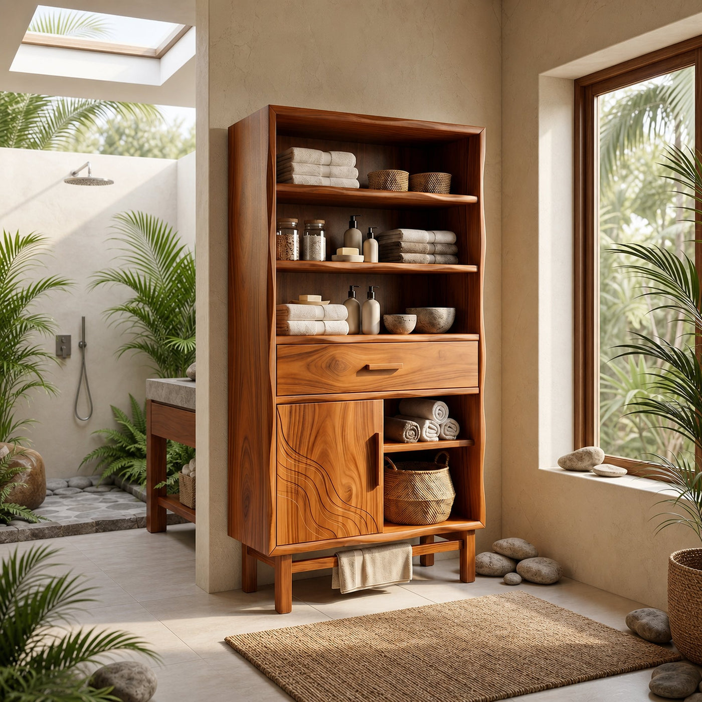 Coastal Open Shelf Storage Cabinet Beach Retreat - product view 6