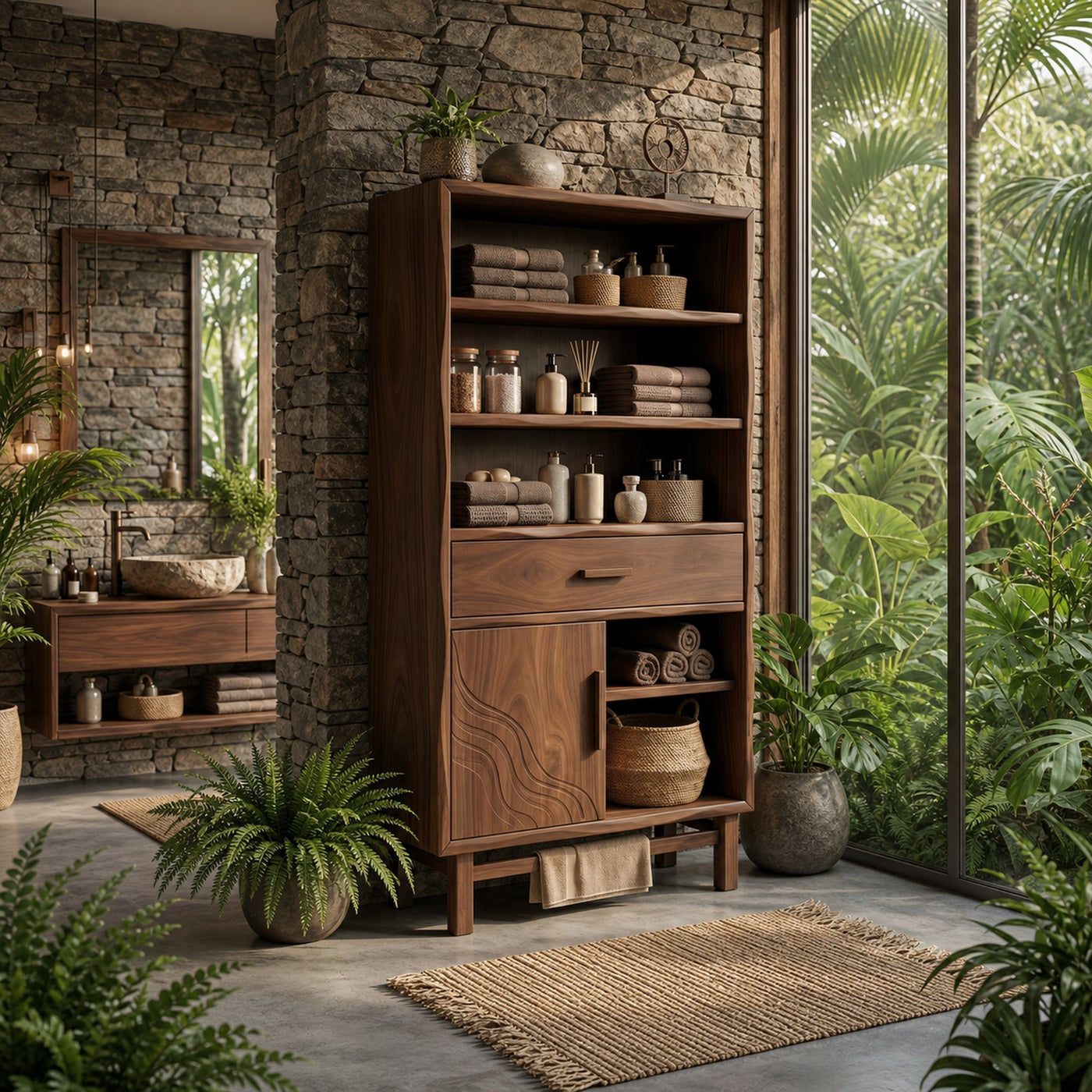 Coastal Open Shelf Storage Cabinet Beach Retreat - product view 7