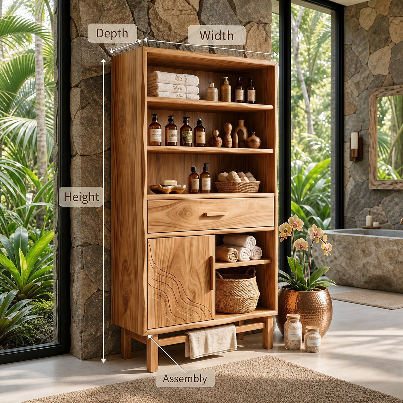 Coastal Open Shelf Storage Cabinet Beach Retreat - product view 8