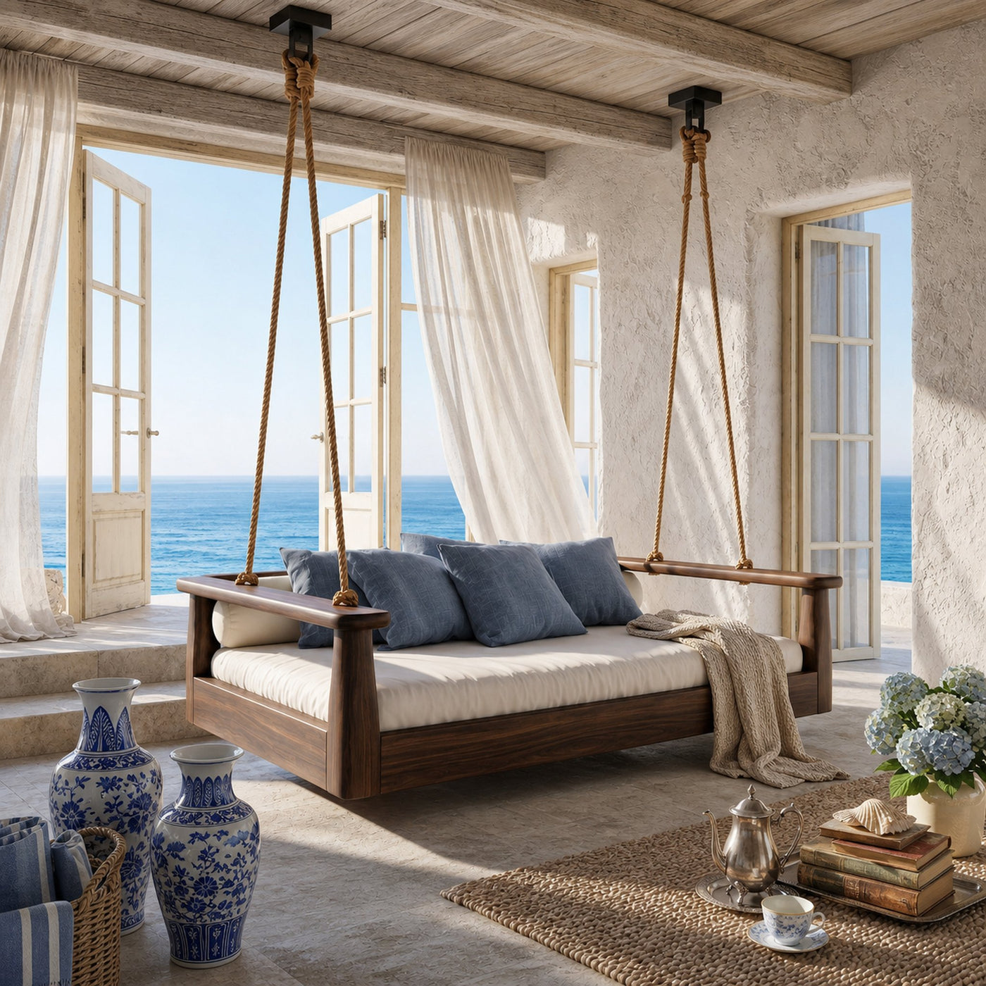 Coastal Porch Hanging Daybed Swing Seaside Cottage Retreat - product view 7