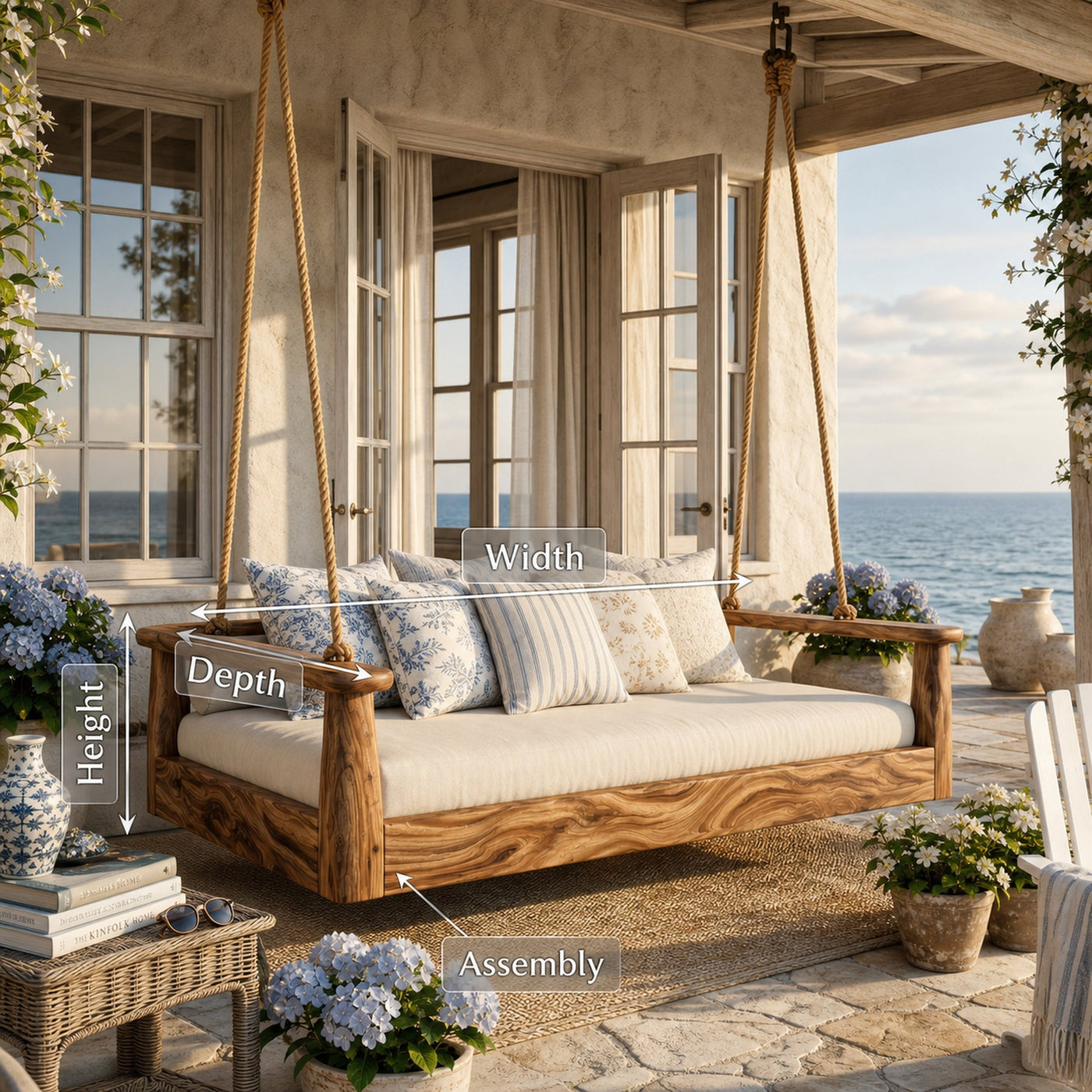 Coastal Porch Hanging Daybed Swing Seaside Cottage Retreat - product view 8