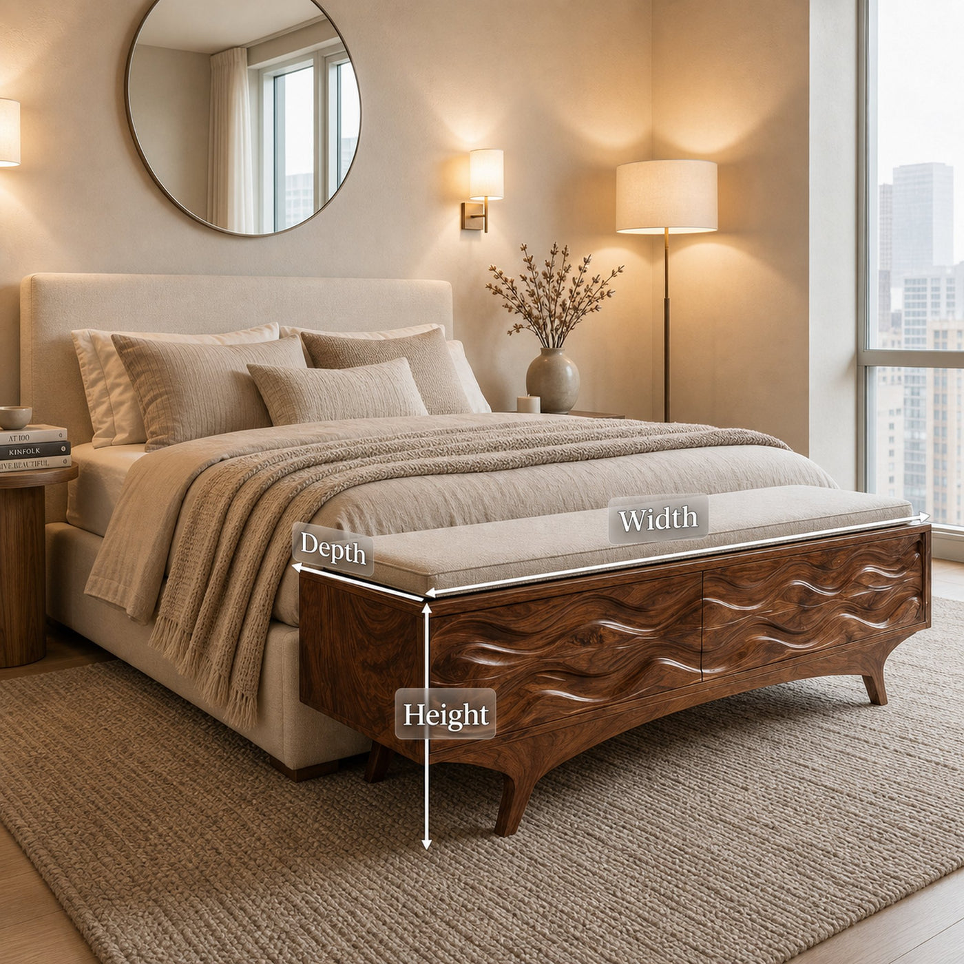 Coastal Wave Carved Storage Bench For Entryway - product view 7