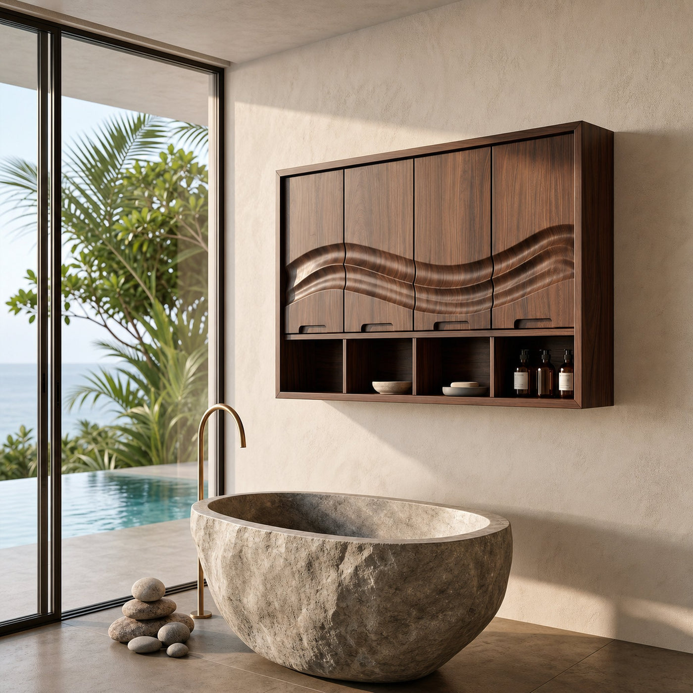 Coastal Wave Front Bathroom Cabinet Beach Bathroom - product view 7