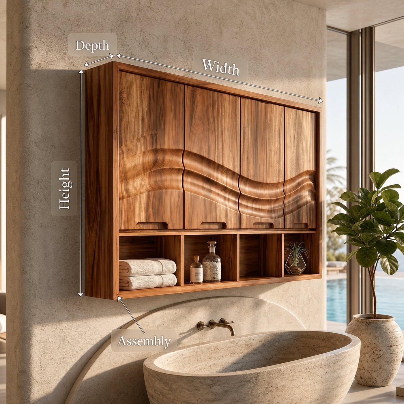 Coastal Wave Front Bathroom Cabinet Beach Bathroom - product view 8