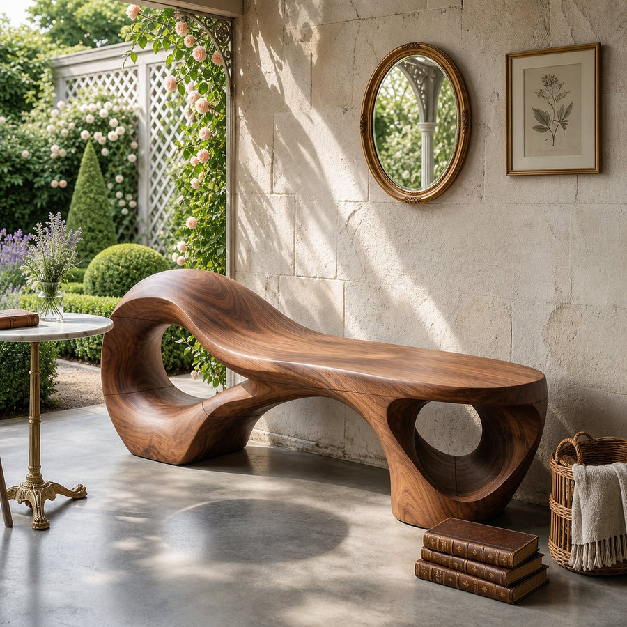 Contemporary Arched Cutout Bench For Courtyard Interior Area