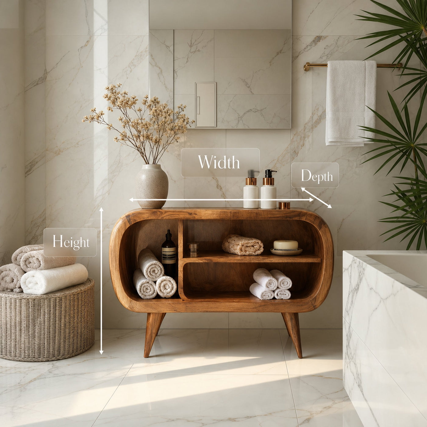 Contemporary Bathroom Cabinet With Curved Double Shelf For Bathroom - product view 6