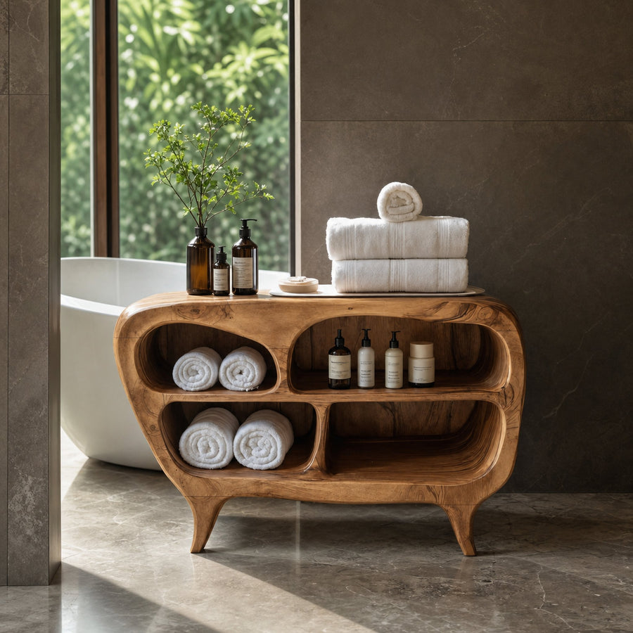 Contemporary Bathroom Cabinet With Curved Multi Compartment For Bathroom