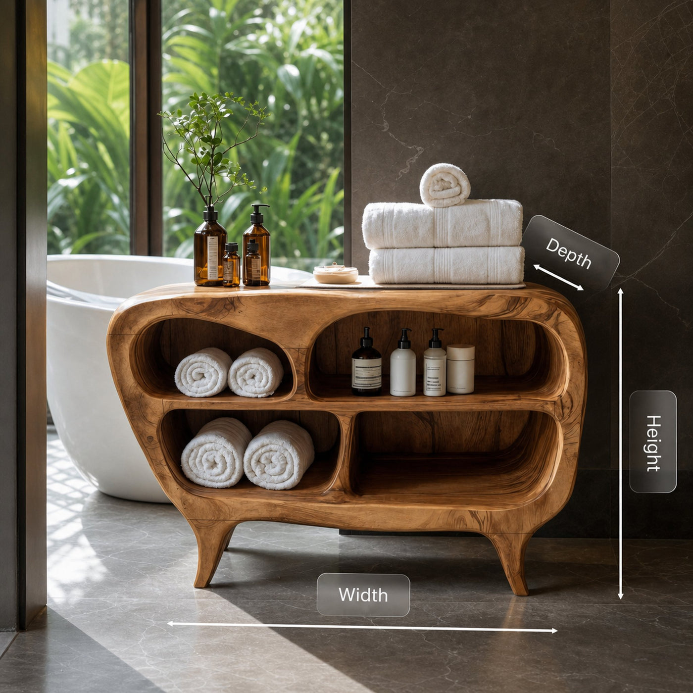Contemporary Bathroom Cabinet With Curved Multi Compartment For Bathroom - product view 6
