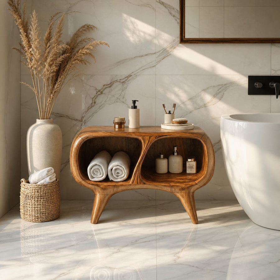 Contemporary Bathroom Cabinet With Curved Twin Compartment For Bathroom