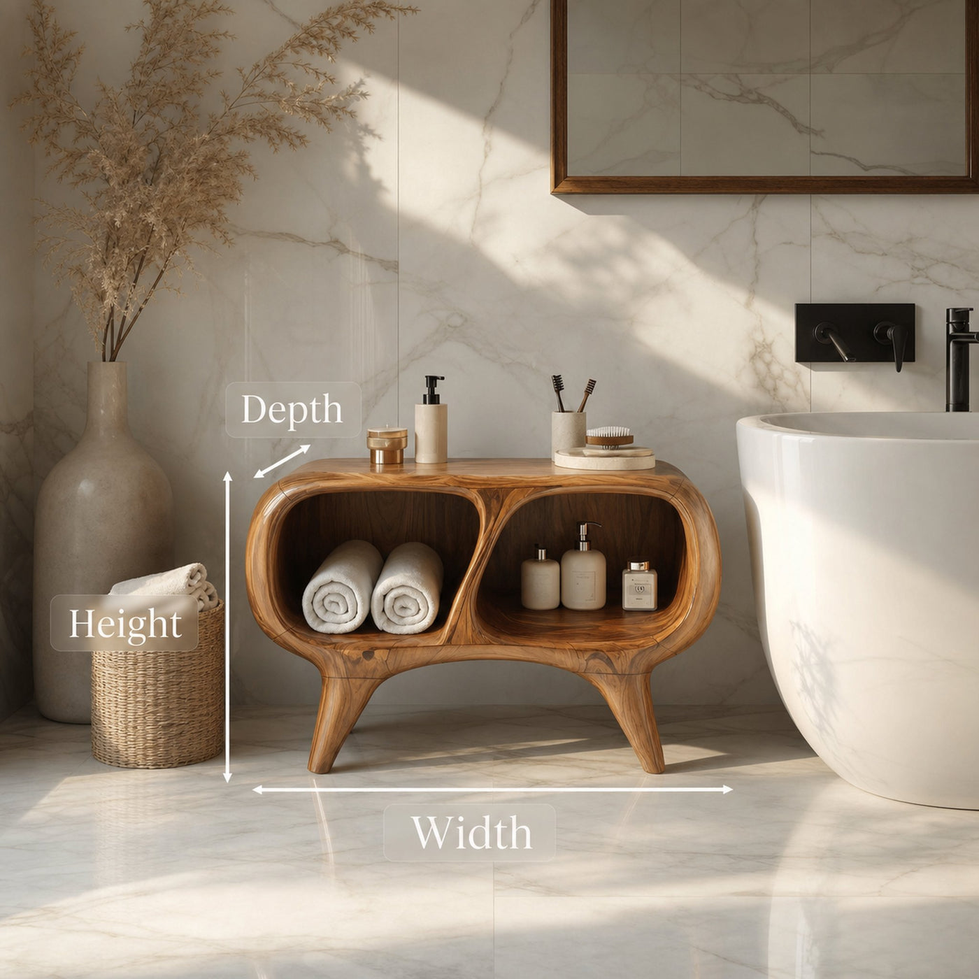 Contemporary Bathroom Cabinet With Curved Twin Compartment For Bathroom - product view 6