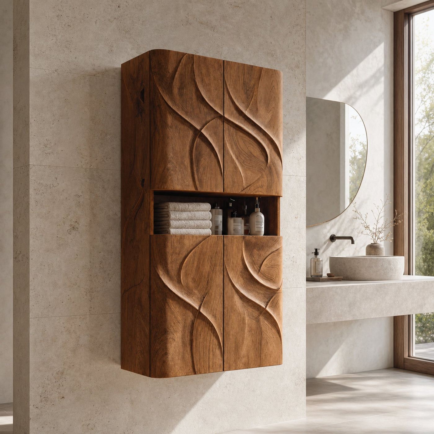 Contemporary Bathroom Cabinet With Door Waves For Bathroom