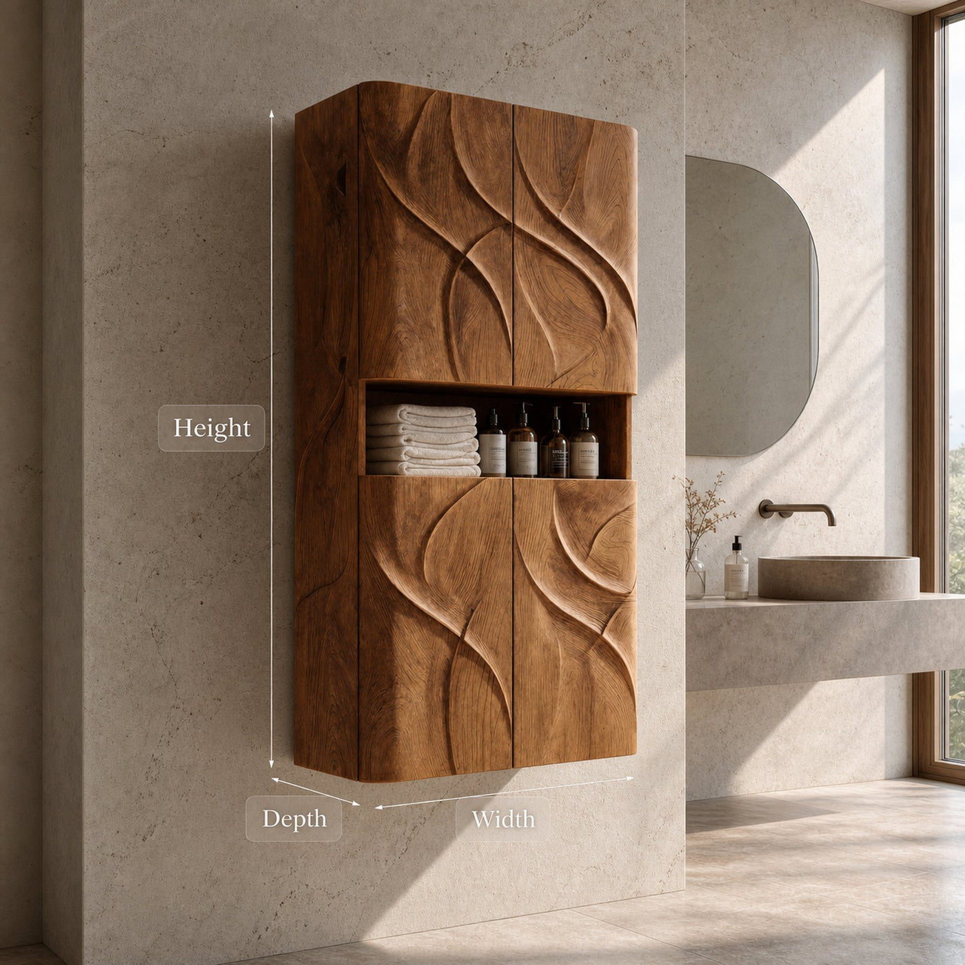 Contemporary Bathroom Cabinet With Door Waves For Bathroom - product view 6