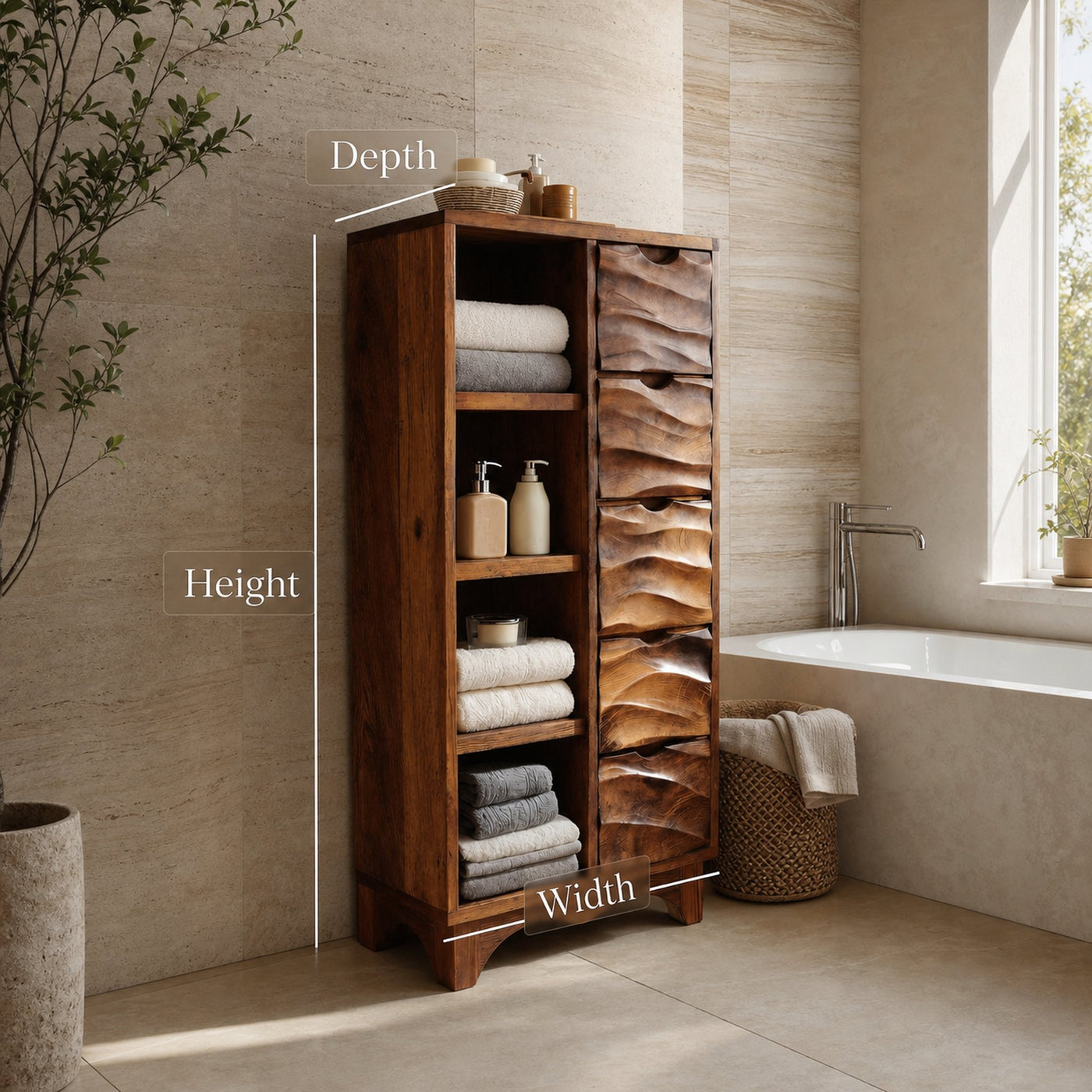 Contemporary Bathroom Cabinet With Open Shelves And Drawers For Spa - product view 6