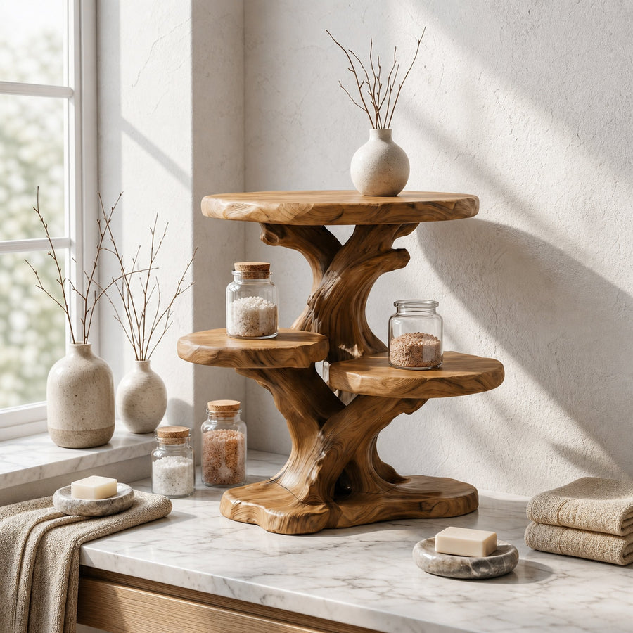 Contemporary Bathroom Counter Shelf With Architectural Design For Bathroom