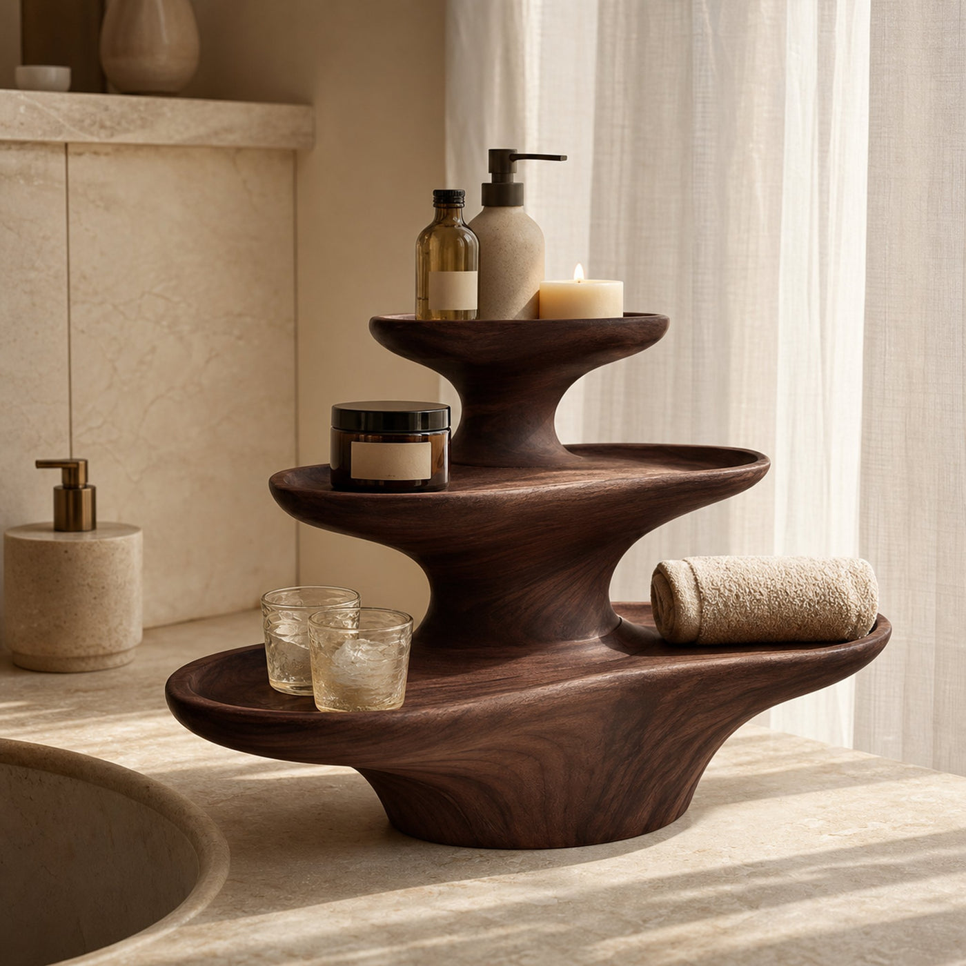Contemporary Bathroom Shelf With Curved Carved Design For Bathroom - product view 6