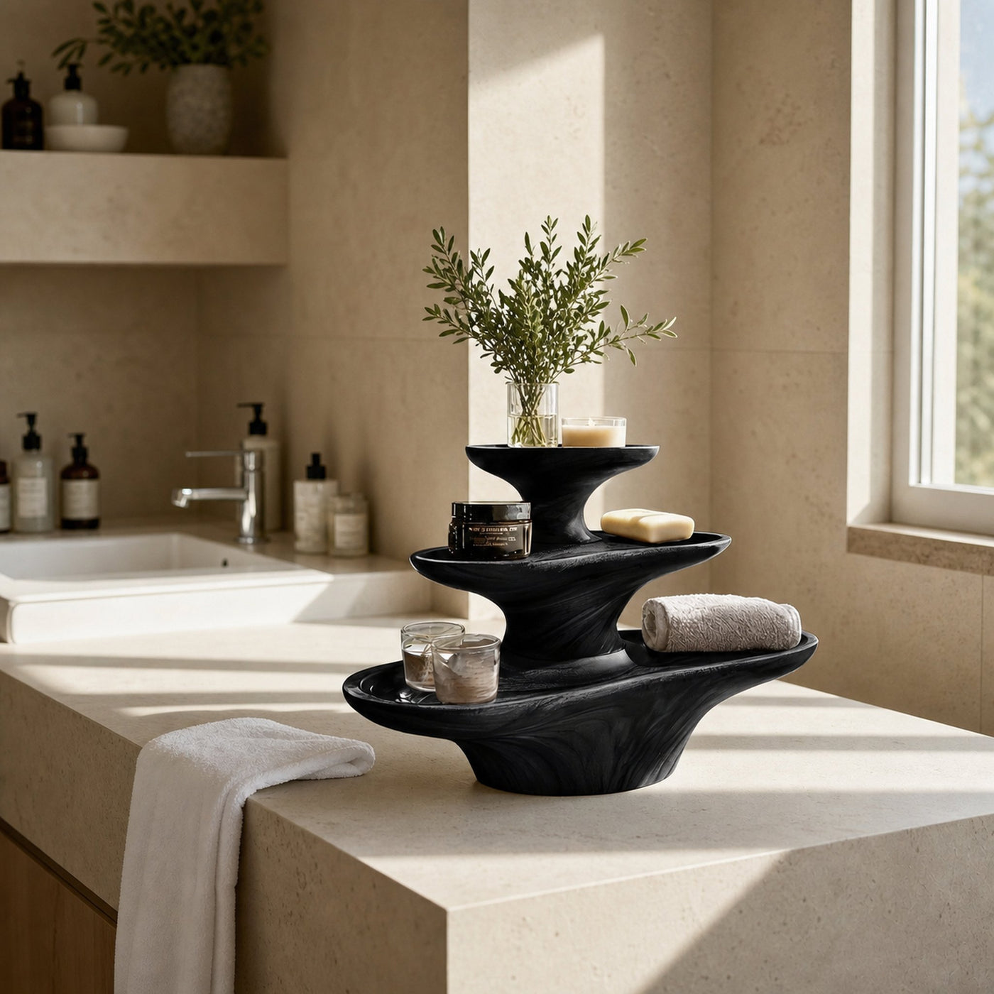 Contemporary Bathroom Shelf With Curved Carved Design For Bathroom - product view 7